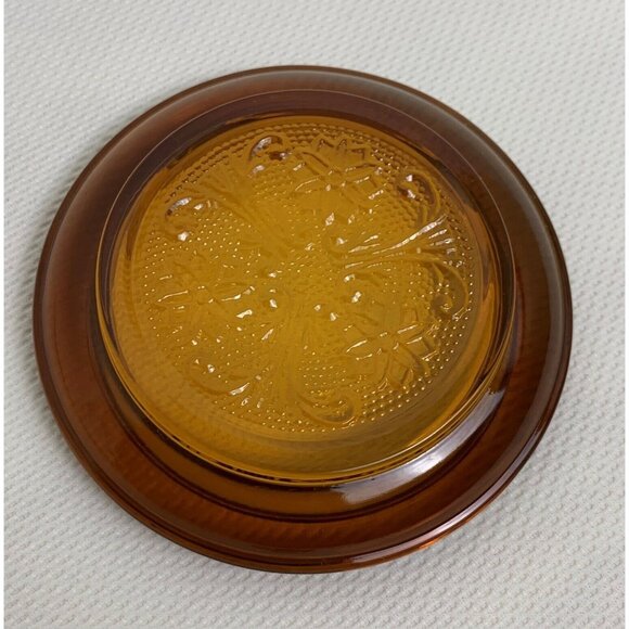 Vintage Amber Tiara Indiana Glass Sandwich Coaster Trinket Dish Embossed Floral - Picture 3 of 7